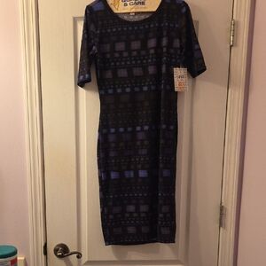 Lularoe Blue and Black Patterned Julia Dress XS NWT